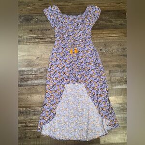 Girls Art Class Purple Floral High Low Dress Size L 10/12 Boho Tassel Tie